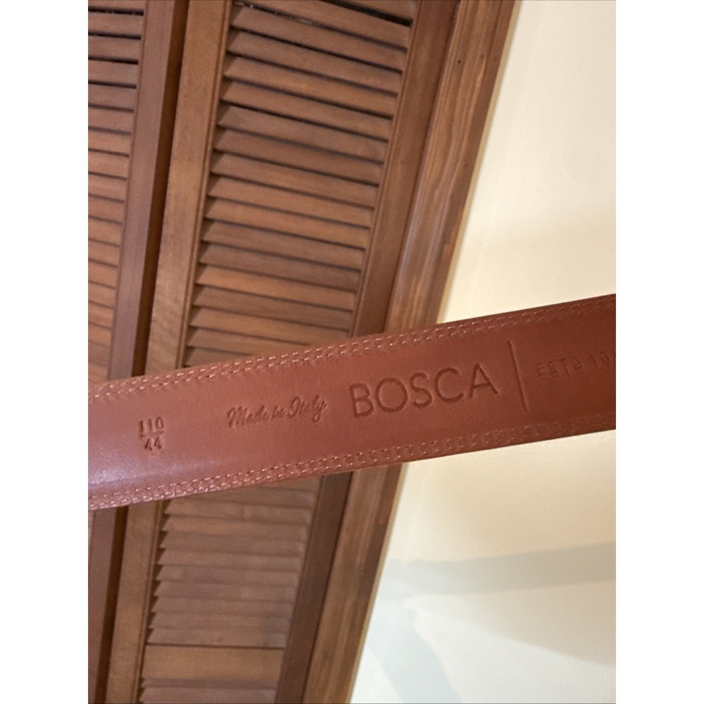 Bosca Brown Genuine Italian Leather Belt Size 44 Full Grain Hand Stained New - Picture 9 of 12